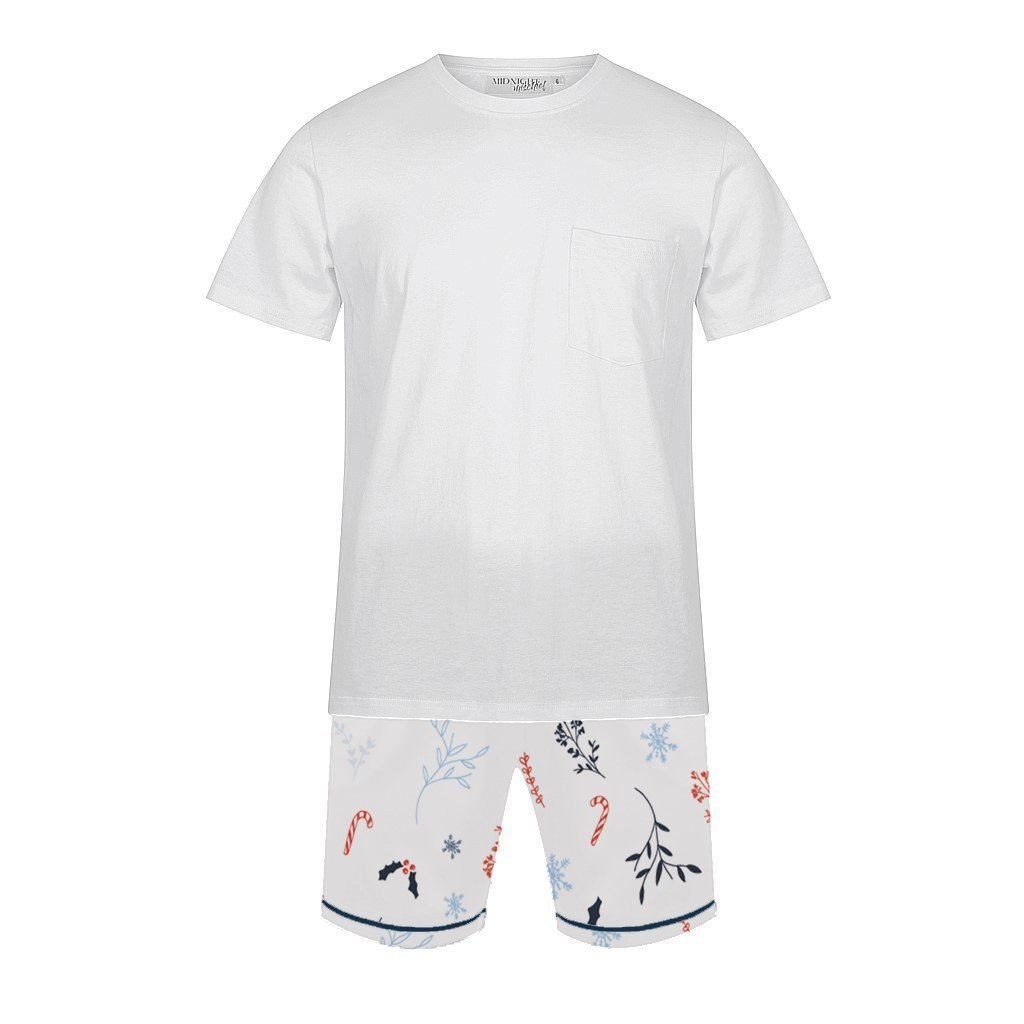 Men's Satin Personalised Pyjama Set - Cotton Shirt with Traditional Print Shorts