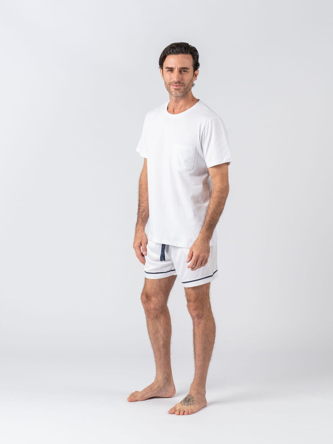 Men's Satin Personalised Pyjama Set - Cotton Shirt with White Shorts