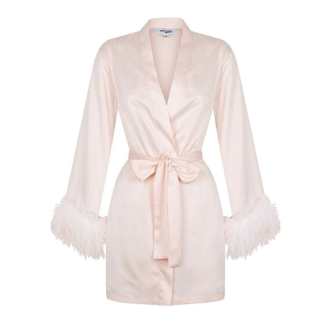 Pink Satin Feather Short Robe