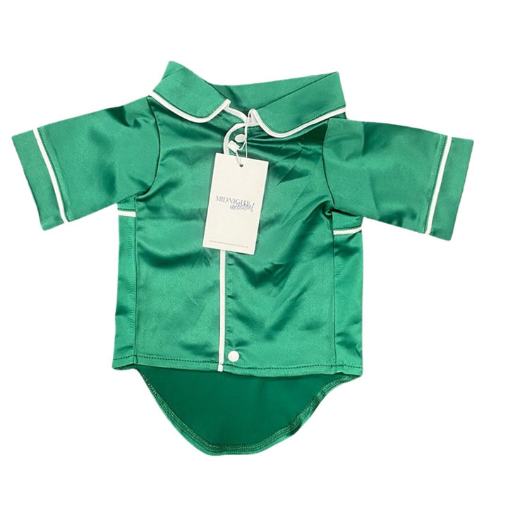 Satin Dog Pyjama Shirt - Emerald Green