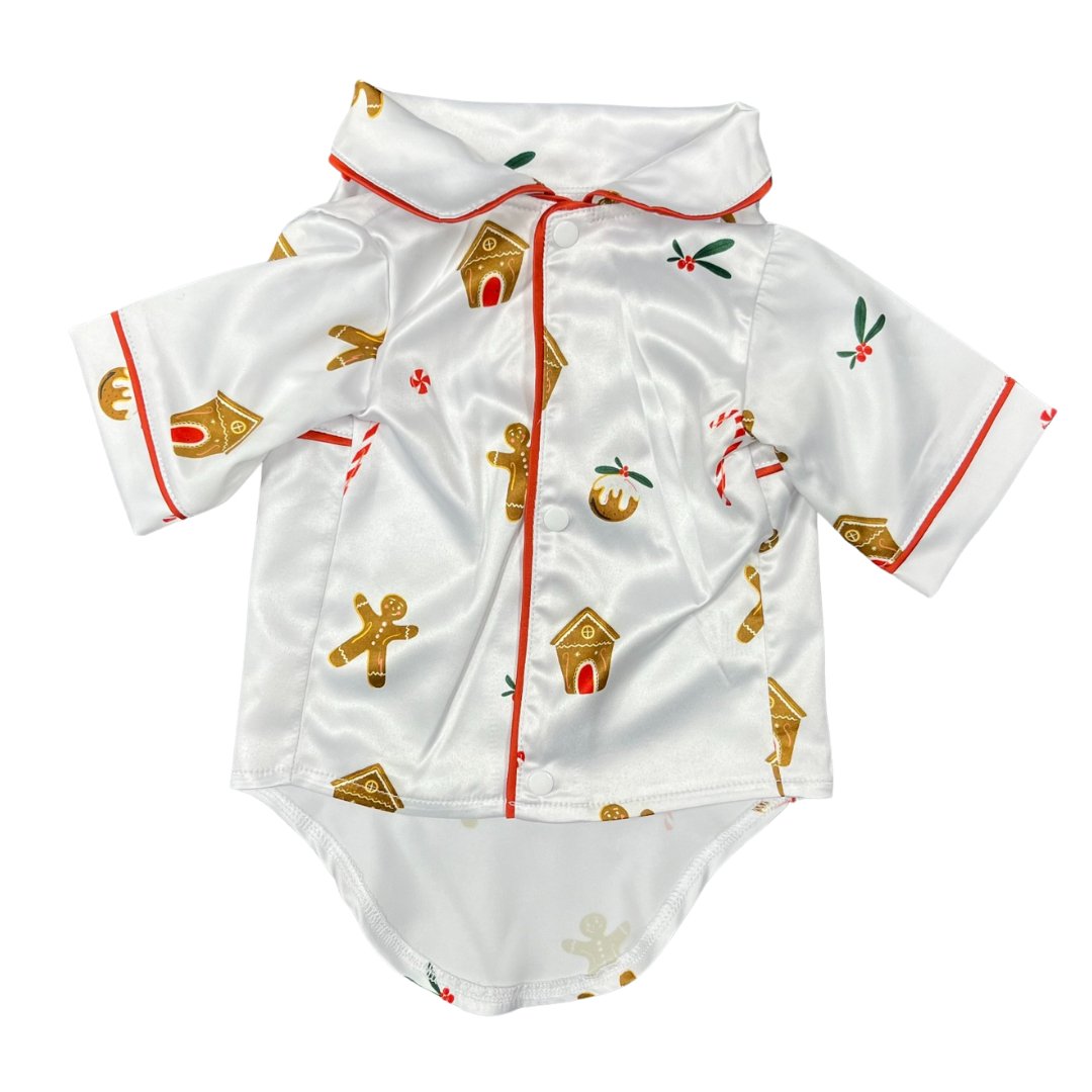 Satin Dog Pyjama Shirt - Gingerbread Print