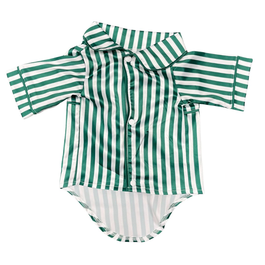 Satin Dog Pyjama Shirt - Green/White Stripes