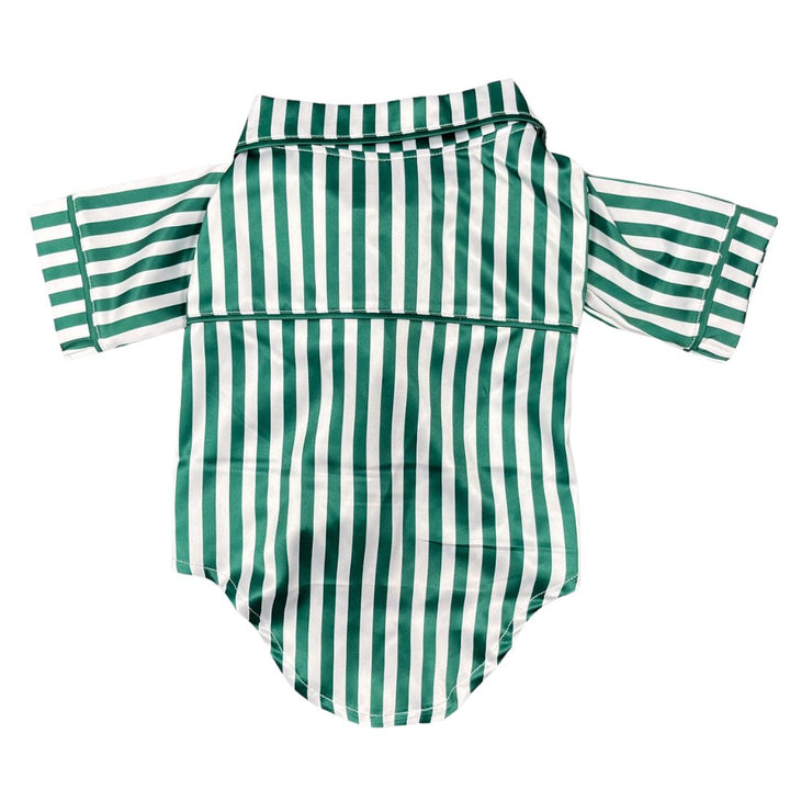 Satin Dog Pyjama Shirt - Green/White Stripes