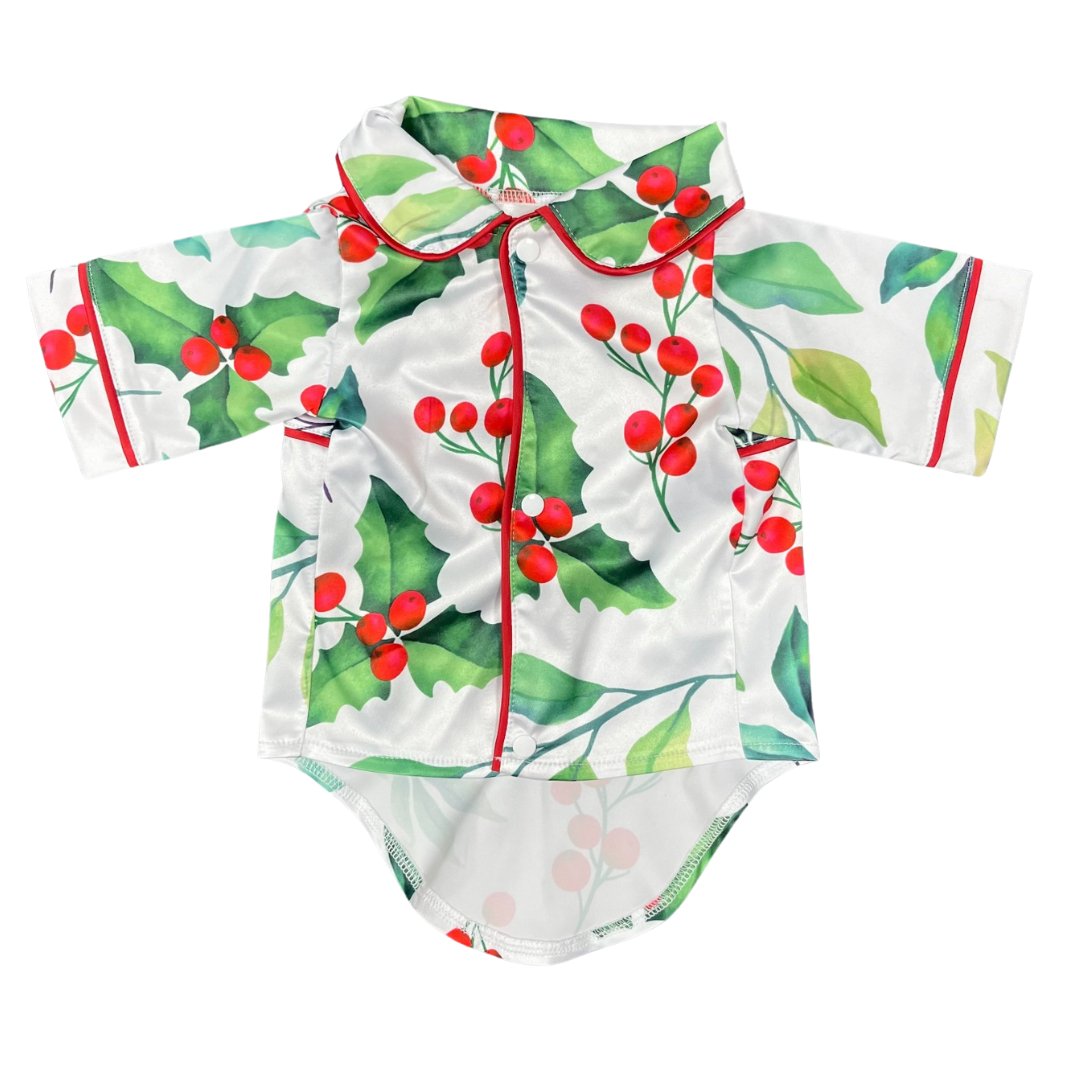 Satin Dog Pyjama Shirt - Mistletoe Print