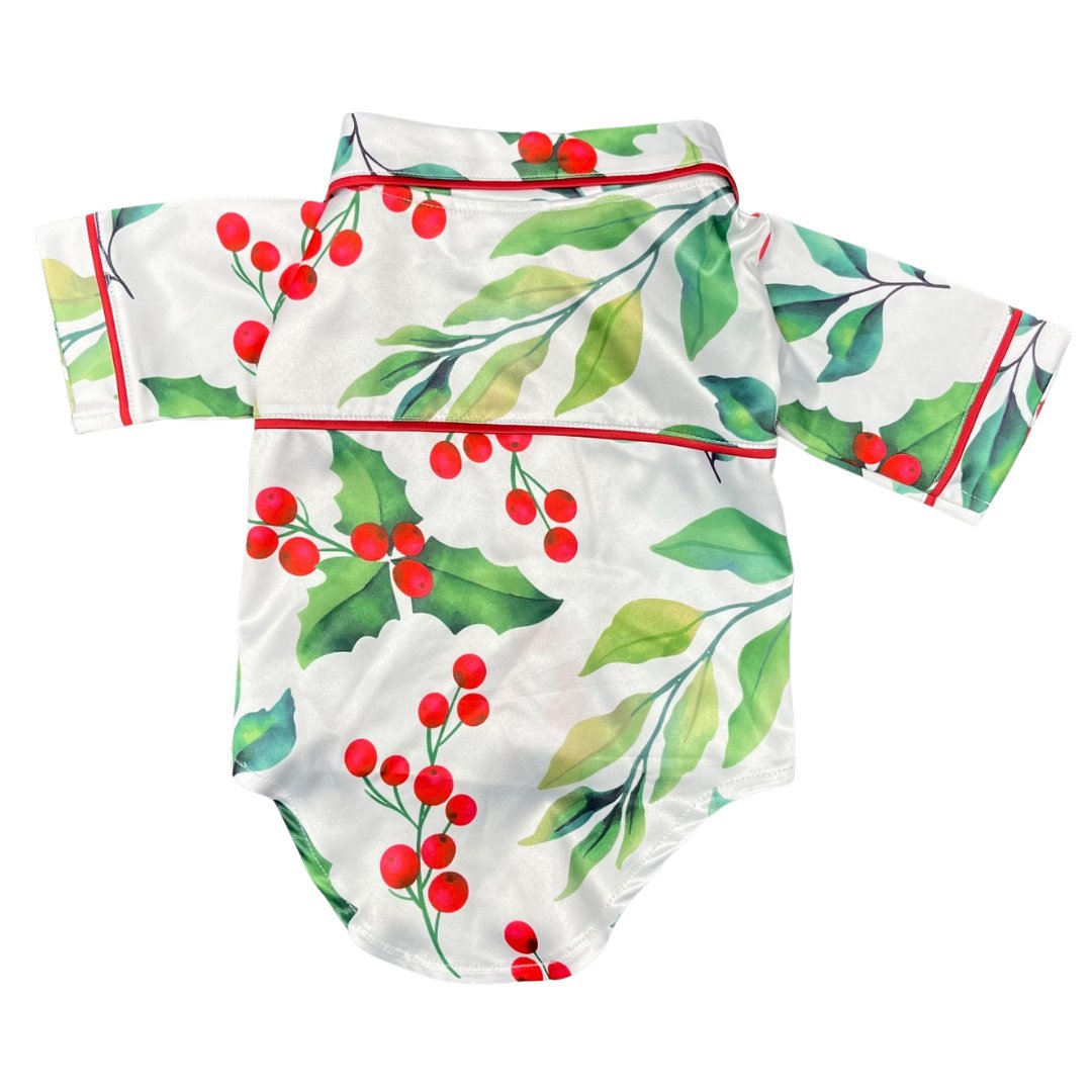 Satin Dog Pyjama Shirt - Mistletoe Print