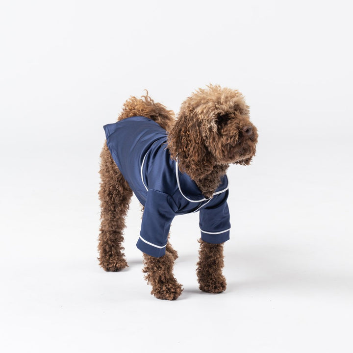 Satin Dog Pyjama Shirt - Navy/White