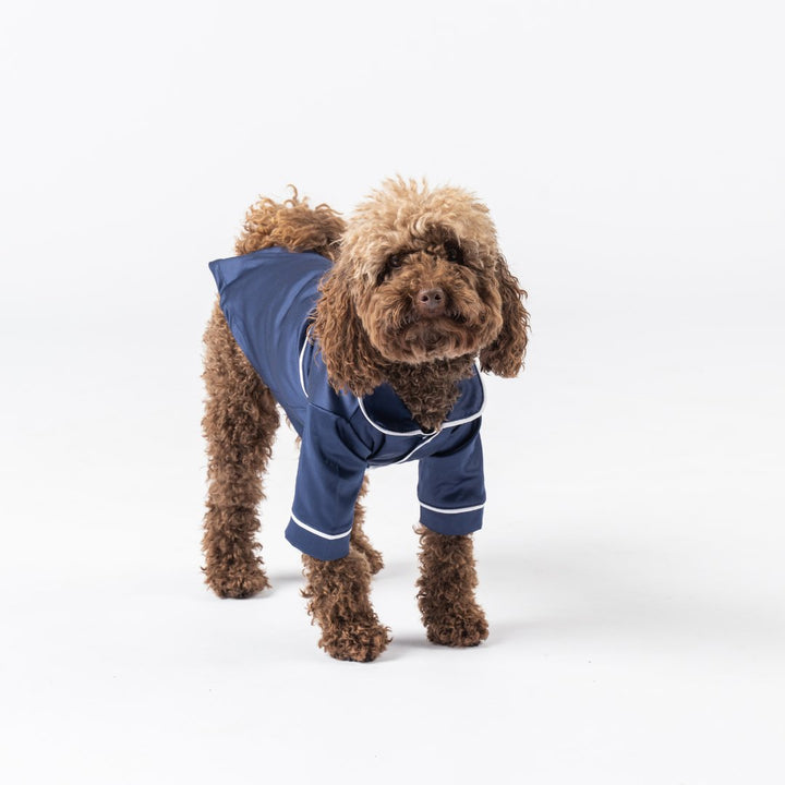 Satin Dog Pyjama Shirt - Navy/White