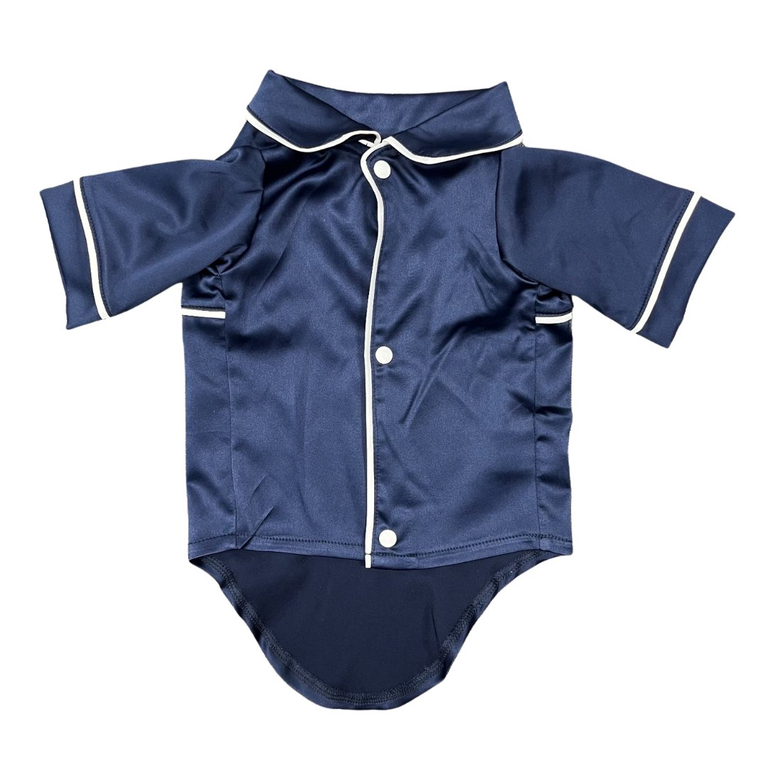 Satin Dog Pyjama Shirt - Navy/White