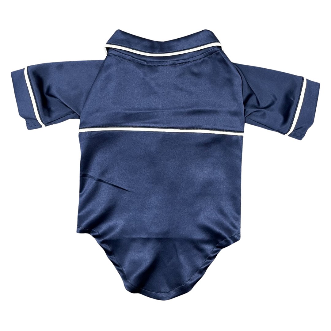 Satin Dog Pyjama Shirt - Navy/White