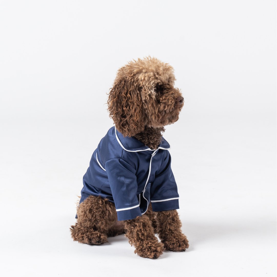 Satin Dog Pyjama Shirt - Navy/White