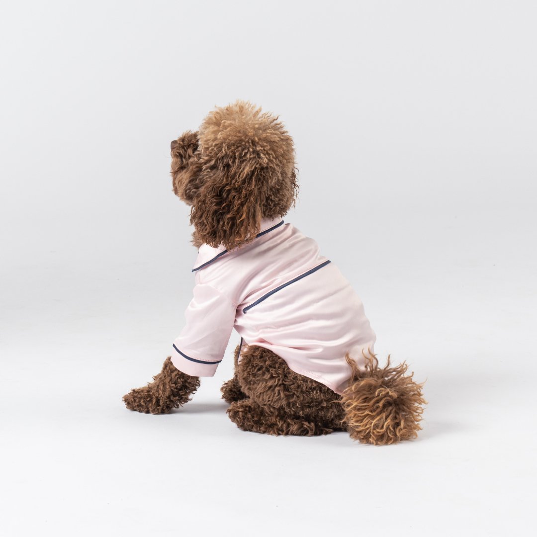 Satin Dog Pyjama Shirt - Pink/Navy