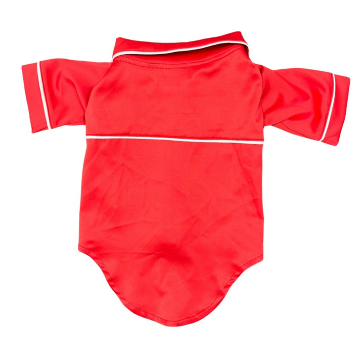 Satin Dog Pyjama Shirt - Red/White