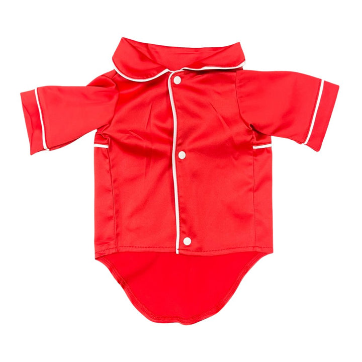 Satin Dog Pyjama Shirt - Red/White