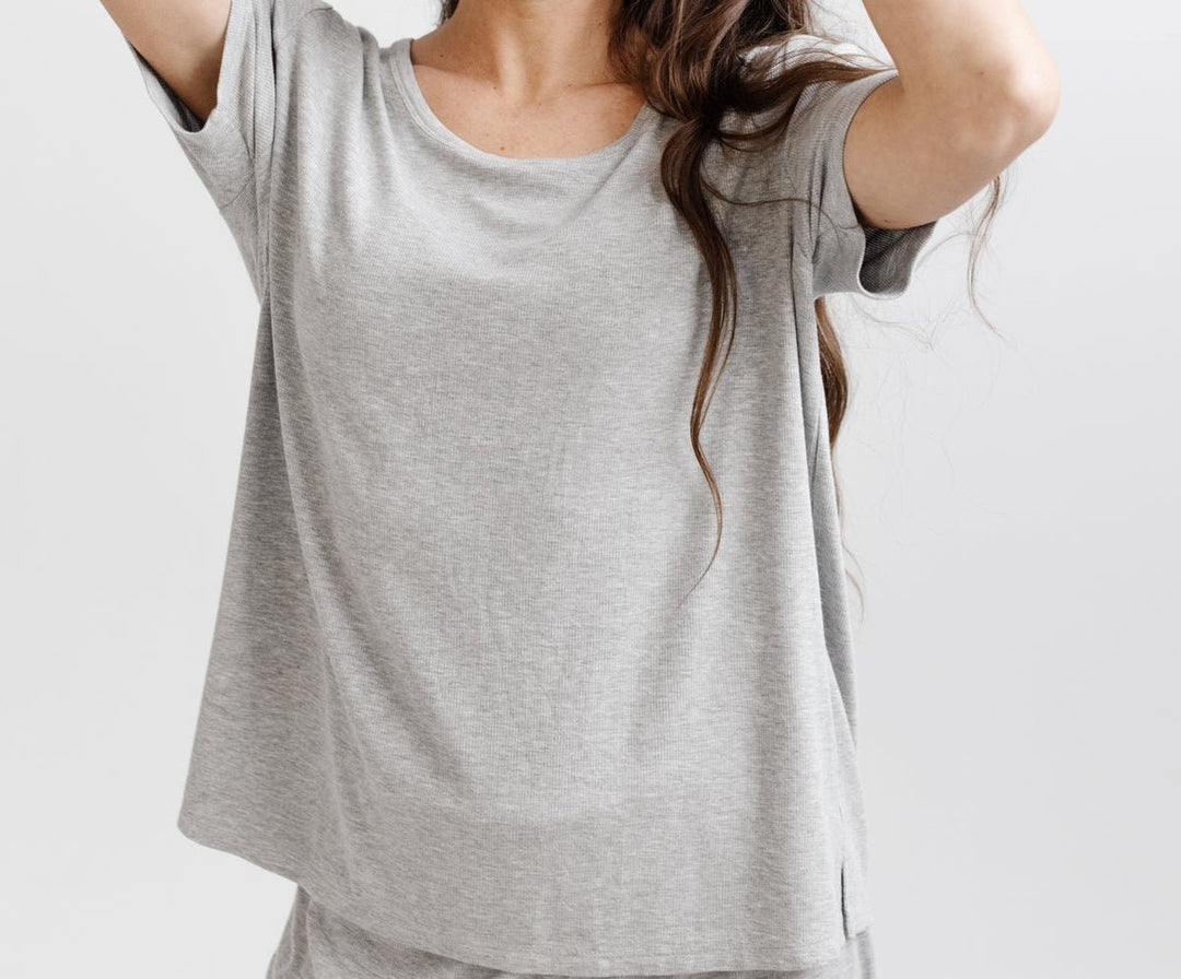 Women's Personalised Rib-Knit Bamboo Lounge T-Shirt - Grey