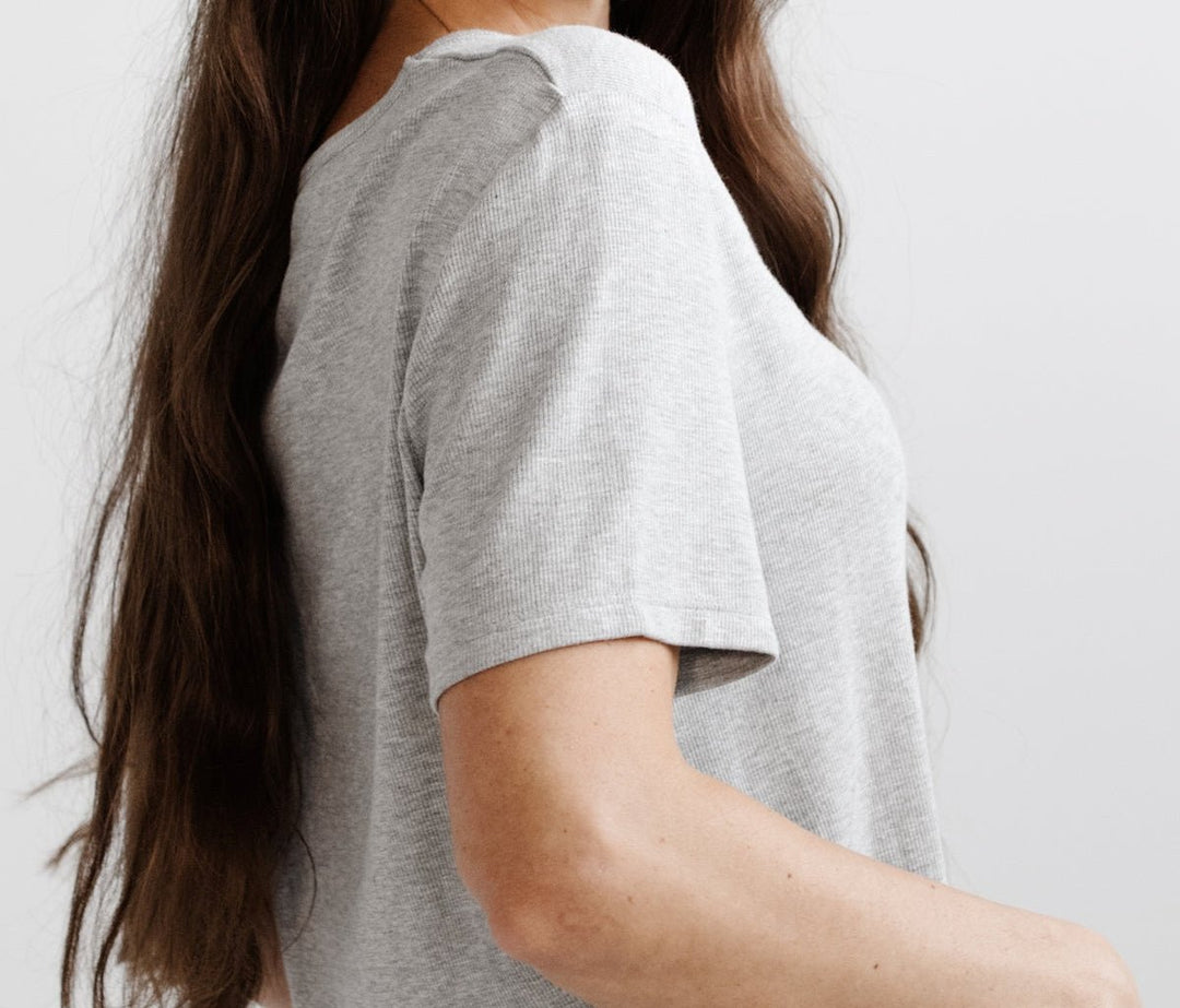 Women's Personalised Rib-Knit Bamboo Lounge T-Shirt - Grey